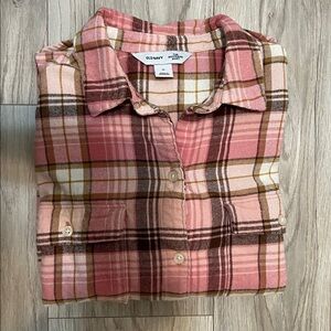 Old Navy Pink and Tan Plaid Shirt